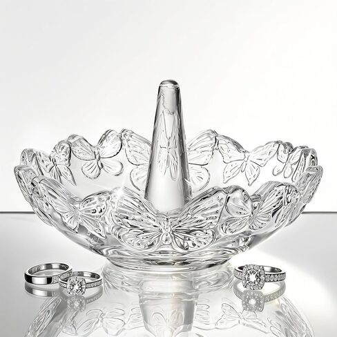 kanpura Double Heart Shape Decorative Ring Tray Crystal Glass Trinket Tray Jewelry Dish Organizing Necklace Earrings Birthday Mother's Day Gifts for Mom Best Friend Sister, Clear in Kuwait