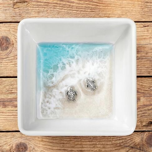 Novabright Handmade Ocean Resin Jewelry Tray Mini Turtle Square Ring Dish Jewelry Holder for Rings Earrings Engagement Gifts for Couples Birthday Gifts Ocean Art Gift for Women in Kuwait