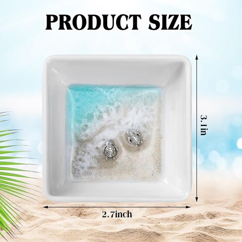 Novabright Handmade Ocean Resin Jewelry Tray Mini Turtle Square Ring Dish Jewelry Holder for Rings Earrings Engagement Gifts for Couples Birthday Gifts Ocean Art Gift for Women in Kuwait