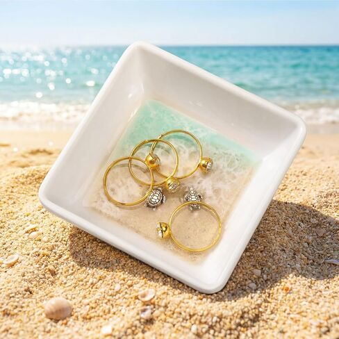 Novabright Handmade Ocean Resin Jewelry Tray Mini Turtle Square Ring Dish Jewelry Holder for Rings Earrings Engagement Gifts for Couples Birthday Gifts Ocean Art Gift for Women in Kuwait