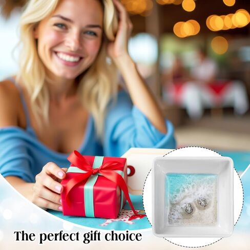 Novabright Handmade Ocean Resin Jewelry Tray Mini Turtle Square Ring Dish Jewelry Holder for Rings Earrings Engagement Gifts for Couples Birthday Gifts Ocean Art Gift for Women in Kuwait