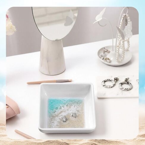 Novabright Handmade Ocean Resin Jewelry Tray Mini Turtle Square Ring Dish Jewelry Holder for Rings Earrings Engagement Gifts for Couples Birthday Gifts Ocean Art Gift for Women in Kuwait