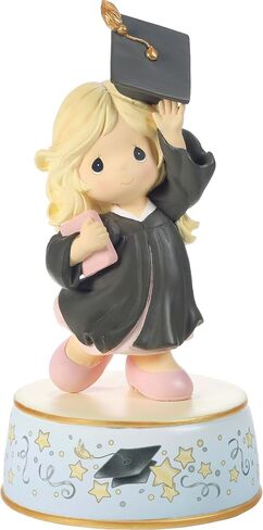Precious Moments Resin Figurine: Graduation Musical with Blonde Girl in Black Gown, Celebratory Keepsake for Graduation from Kindergarten to Grad School, Plays Pomp and Circumstance in Saudi Arabia
