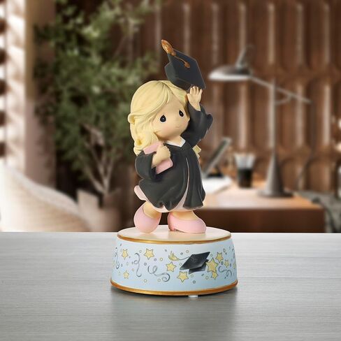 Precious Moments Resin Figurine: Graduation Musical with Blonde Girl in Black Gown, Celebratory Keepsake for Graduation from Kindergarten to Grad School, Plays Pomp and Circumstance in Saudi Arabia