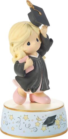 Precious Moments Resin Figurine: Graduation Musical with Blonde Girl in Black Gown, Celebratory Keepsake for Graduation from Kindergarten to Grad School, Plays Pomp and Circumstance in Saudi Arabia