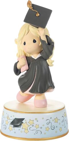 Precious Moments Resin Figurine: Graduation Musical with Blonde Girl in Black Gown, Celebratory Keepsake for Graduation from Kindergarten to Grad School, Plays Pomp and Circumstance in Saudi Arabia