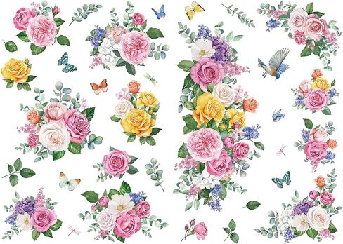Joeyan Floral Rub On Transfers for Furniture and Crafts, 2 Large Watercolor Peony Design Sheets 12''x18'', DIY Home Decal on Wood Glass Metal Canvas Porcelain Paper Plastic, Dreamy Peonies in Saudi Arabia