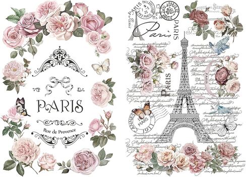 Joeyan Floral Rub On Transfers for Furniture and Crafts, 2 Large Watercolor Peony Design Sheets 12''x18'', DIY Home Decal on Wood Glass Metal Canvas Porcelain Paper Plastic, Dreamy Peonies in Saudi Arabia