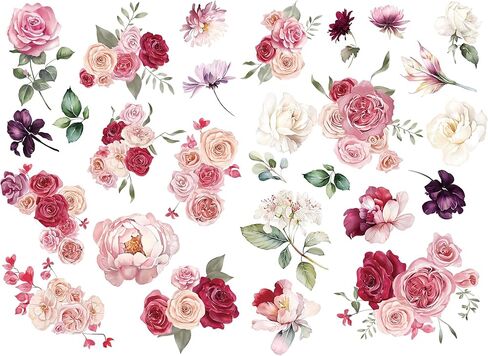 Joeyan Floral Rub On Transfers for Furniture and Crafts, 2 Large Watercolor Peony Design Sheets 12''x18'', DIY Home Decal on Wood Glass Metal Canvas Porcelain Paper Plastic, Dreamy Peonies in Saudi Arabia