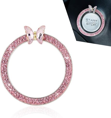 Bling Push Start Button Decoration Ring, Sparkling Butterfly Car Engine Start Button Cover Ring with Rhinestone, Key Ignition Knob Bling Rings for Women, Universal for Most Cars (Pink) in Saudi Arabia