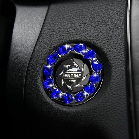 Bling Crystal Car Push Start Button Cover, Shiny Rhinestone Auto Engine Start Stop Button Protection Sticker, Universal Key Ignition Switch Knob Decoration Ring for Most Vehicles(Blue) in Saudi Arabia