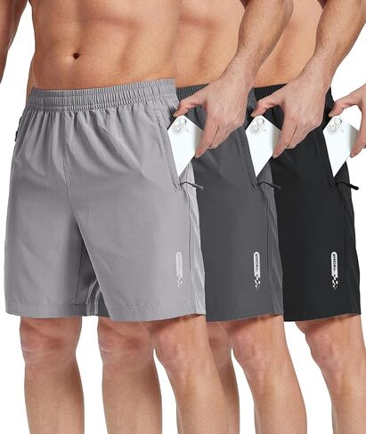 Little Beauty 3 Pack Mens Athletic Running Shorts 7" Gym Workout Shorts with Zipper Pockets Lightweight Sports Shorts in Saudi Arabia