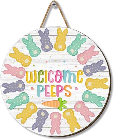 Easter Decorations Happy Easter Peeps Hanging Sign Spring Bunny Rabbit Door Decor Happy Easter Peeps Decorations for Home Party in Saudi Arabia