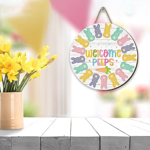 Easter Decorations Happy Easter Peeps Hanging Sign Spring Bunny Rabbit Door Decor Happy Easter Peeps Decorations for Home Party in Saudi Arabia
