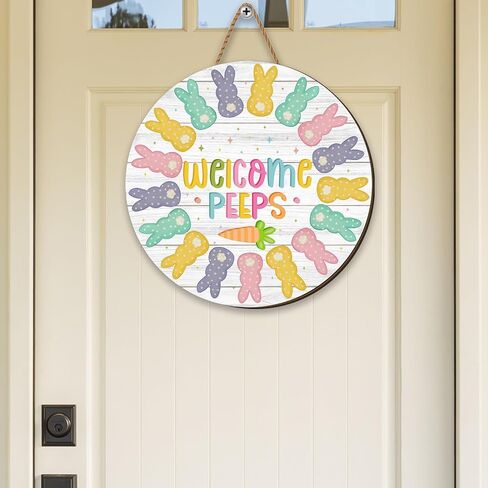 Easter Decorations Happy Easter Peeps Hanging Sign Spring Bunny Rabbit Door Decor Happy Easter Peeps Decorations for Home Party in Saudi Arabia