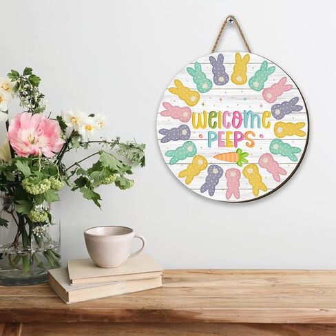 Easter Decorations Happy Easter Peeps Hanging Sign Spring Bunny Rabbit Door Decor Happy Easter Peeps Decorations for Home Party in Saudi Arabia