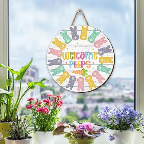 Easter Decorations Happy Easter Peeps Hanging Sign Spring Bunny Rabbit Door Decor Happy Easter Peeps Decorations for Home Party in Saudi Arabia