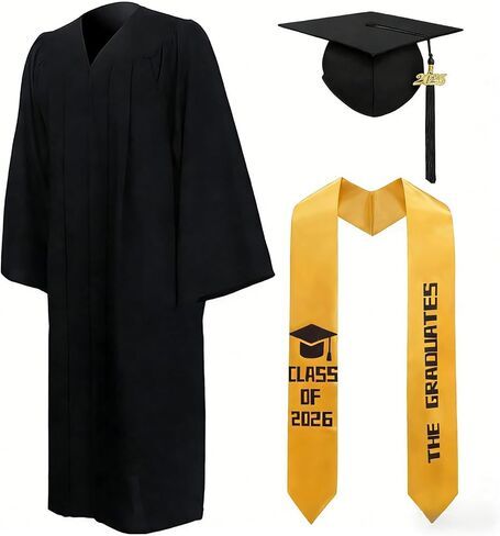 TOONRAIN Graduation Gown Cap Matte Graduation Costume Gown Tassel Set Graduation Clothes and Stole for High School & Bachelor in Kuwait