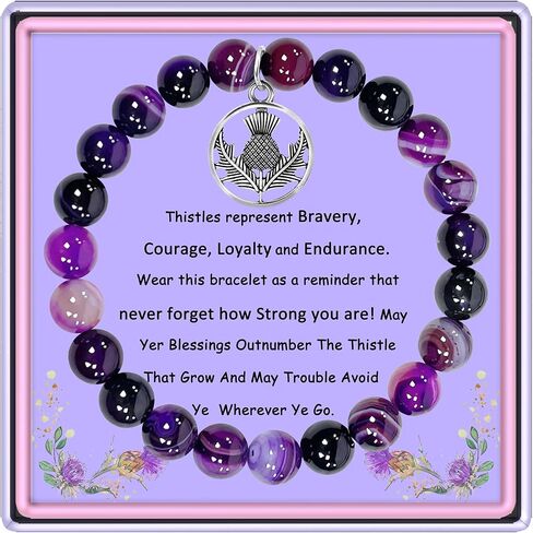 سوار الشوك الاسكتلندي للنساء الفتيات، هدية اسكتلندية، مجوهرات الشوك السلتي، سوار الرغبات الاسكتلندية، مجوهرات زهرة الشوك من خرز الجمشت in Kuwait