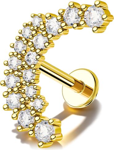 Jewseen Gradation Zircon Flat Back Stud Earring Hypoallergenic Surgical Steel Lip Cartilage Helix Tragus 16G Piercing Jewelry in Saudi Arabia