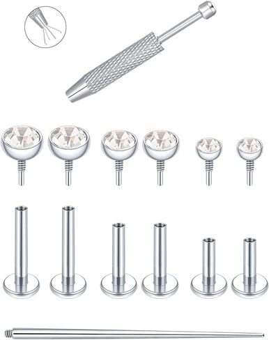 16G 18G Internal Thread Stud Earrings for Women Surgical Steel Labret Piercing Jewelry for Tragus Helix Rook Conch Monroe Lip Labret Jewelry in Kuwait