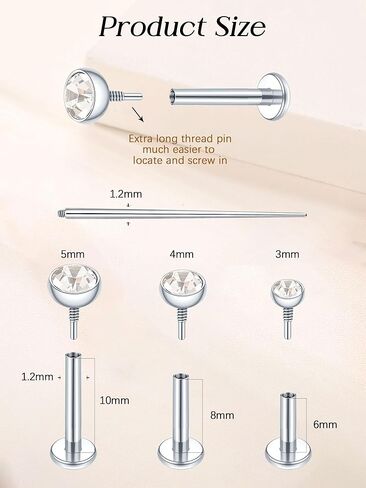 16G 18G Internal Thread Stud Earrings for Women Surgical Steel Labret Piercing Jewelry for Tragus Helix Rook Conch Monroe Lip Labret Jewelry in Saudi Arabia