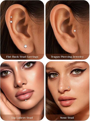 16G 18G Internal Thread Stud Earrings for Women Surgical Steel Labret Piercing Jewelry for Tragus Helix Rook Conch Monroe Lip Labret Jewelry in Saudi Arabia