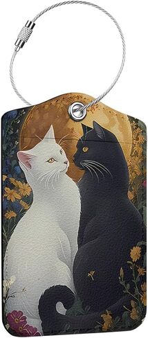 2 Pack Funny Noodle Cat Luggage Tags for Suitcases, Leather Suitcase Tags for Cruise Ships Airport Travel, Privacy Cover ID Label Whit Stainless Steel Loop & Address Card, Luggage Tag Decor Gift in Saudi Arabia