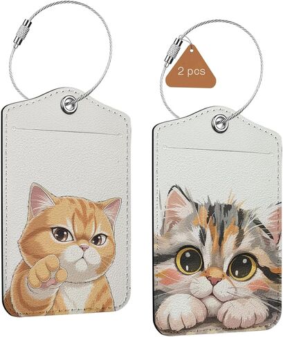 2 Pack Funny Noodle Cat Luggage Tags for Suitcases, Leather Suitcase Tags for Cruise Ships Airport Travel, Privacy Cover ID Label Whit Stainless Steel Loop & Address Card, Luggage Tag Decor Gift in Saudi Arabia