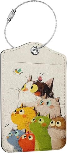 2 Pack Funny Noodle Cat Luggage Tags for Suitcases, Leather Suitcase Tags for Cruise Ships Airport Travel, Privacy Cover ID Label Whit Stainless Steel Loop & Address Card, Luggage Tag Decor Gift in Saudi Arabia