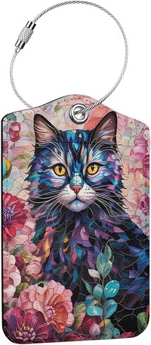 2 Pack Funny Noodle Cat Luggage Tags for Suitcases, Leather Suitcase Tags for Cruise Ships Airport Travel, Privacy Cover ID Label Whit Stainless Steel Loop & Address Card, Luggage Tag Decor Gift in Saudi Arabia