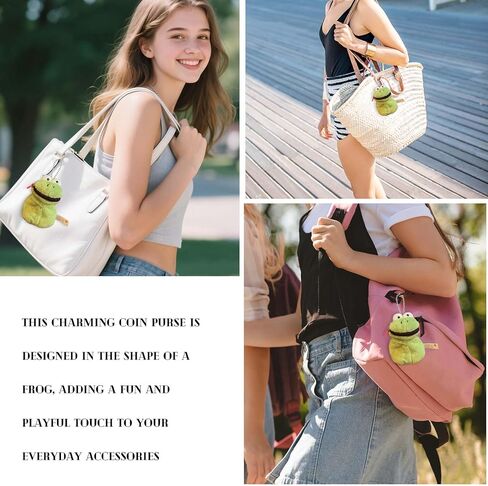 Frog-Shape Coin Purse | Small Change Purse & Wallet | Green Plush Cartoon Keychain Pouch | Portable Storage with Zipper Closure in Saudi Arabia