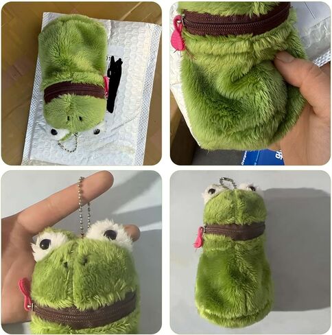 Frog-Shape Coin Purse | Small Change Purse & Wallet | Green Plush Cartoon Keychain Pouch | Portable Storage with Zipper Closure in Saudi Arabia