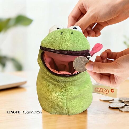 Frog-Shape Coin Purse | Small Change Purse & Wallet | Green Plush Cartoon Keychain Pouch | Portable Storage with Zipper Closure in Saudi Arabia