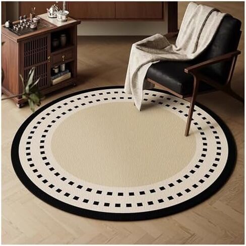 Beige Round Floor Mat for Living Room & Office, 140cm Non-Slip Chair Cushion Rug, Thick TPR Backing, Durable & Sturdy, Perfect for Chair Wheels and Comfort in Saudi Arabia