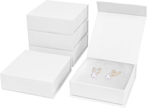 علب هدايا مجوهرات Mirgrime، 5 عبوات 3.5 × 3.5 × 1 بوصة صناديق مجوهرات صغيرة، صندوق من الورق المقوى للقلائد والسوار والأقراط (أبيض) in Kuwait