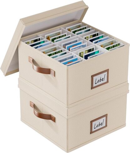 Decorative Photo Storage Box - 2Pcs Photo Organizer with Dividers , Linen Fabric Picture Box for Photos Up to 2000 Pictures and 4x6 Photos Memory Keepsake Organizer for Photos us to Photo Stamp Card in Saudi Arabia