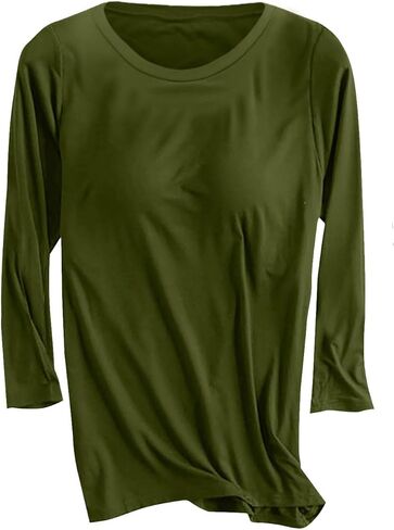Shirt with Built in Bra,Women's 3/4 Sleeve Crew Neck Casual Blouses,2026 Fashion Loungewear,Workout Blouses in Saudi Arabia
