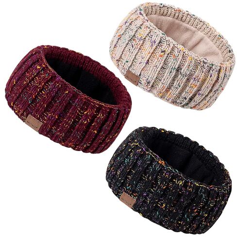 عصابات رأس شتوية للنساء، 3 قطع، تدفئة الأذن للنساء، عصابة رأس من الصوف السميك ومبطنة بالصوف السميك، واقيات أذن دافئة للطقس البارد (أسود وبيج ورمادي داكن) in Kuwait