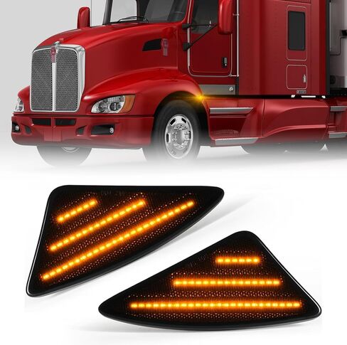 LED Side Marker Lights Compatible with Kenworth T660 T170 T270 T370 Semi Trucks 2008-2021 Fender Bumper Turn Signal Lights(Normal Flash) in Kuwait