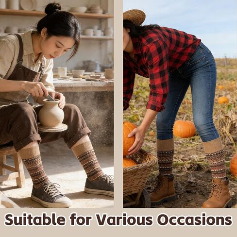 4 Pairs Women Retro Calf Socks - Reversible Classic Knit Cotton Slouch Socks Warm for Daily Boots Casual Wear in Saudi Arabia