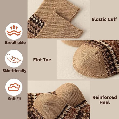 4 Pairs Women Retro Calf Socks - Reversible Classic Knit Cotton Slouch Socks Warm for Daily Boots Casual Wear in Saudi Arabia