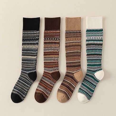 4 Pairs Women Retro Calf Socks - Reversible Classic Knit Cotton Slouch Socks Warm for Daily Boots Casual Wear in Saudi Arabia