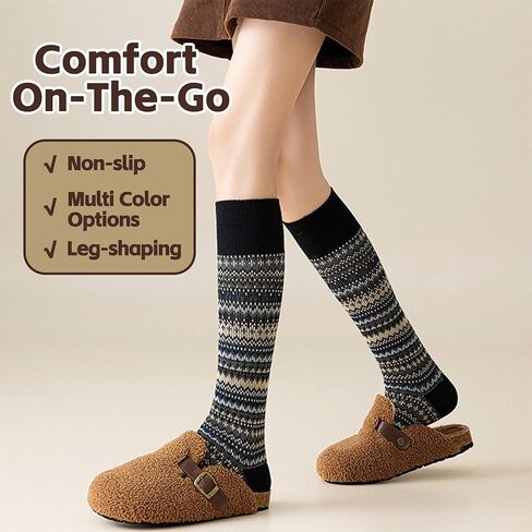 4 Pairs Women Retro Calf Socks - Reversible Classic Knit Cotton Slouch Socks Warm for Daily Boots Casual Wear in Saudi Arabia