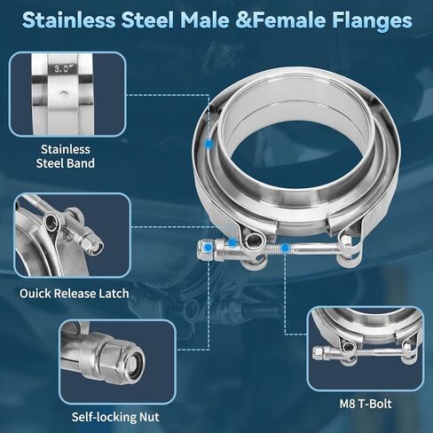 مشبك شفة على شكل حرف V مقاس 3 بوصات مع حواف للذكور والإناث، هيكل من الفولاذ المقاوم للصدأ 304. مشبك على شكل حرف V مقاس 3 بوصات مناسب لأنابيب العادم، والشواحن التوربينية، ومشعبات العادم السفلية، 4 قطع in Kuwait