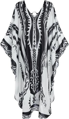 ZAFUL Kaftan Dresses for Women Plus Size V Neck Batwing Sleeves Beach Cover Ups O Ring Vacation Outfits Caftan Dress in Saudi Arabia