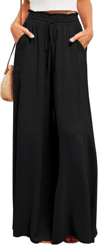 Ulovmi Women's Wide Leg Palazzo Pants High Waisted Flowy Lounge Trousers with Pockets in Saudi Arabia