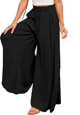 Ulovmi Women's Wide Leg Palazzo Pants High Waisted Flowy Lounge Trousers with Pockets in Saudi Arabia