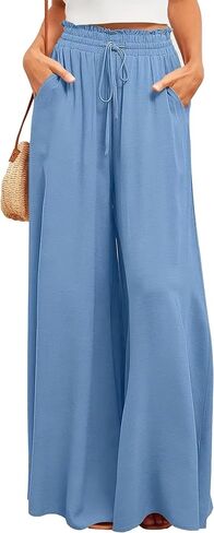 Ulovmi Women's Wide Leg Palazzo Pants High Waisted Flowy Lounge Trousers with Pockets in Saudi Arabia