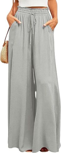 Ulovmi Women's Wide Leg Palazzo Pants High Waisted Flowy Lounge Trousers with Pockets in Saudi Arabia